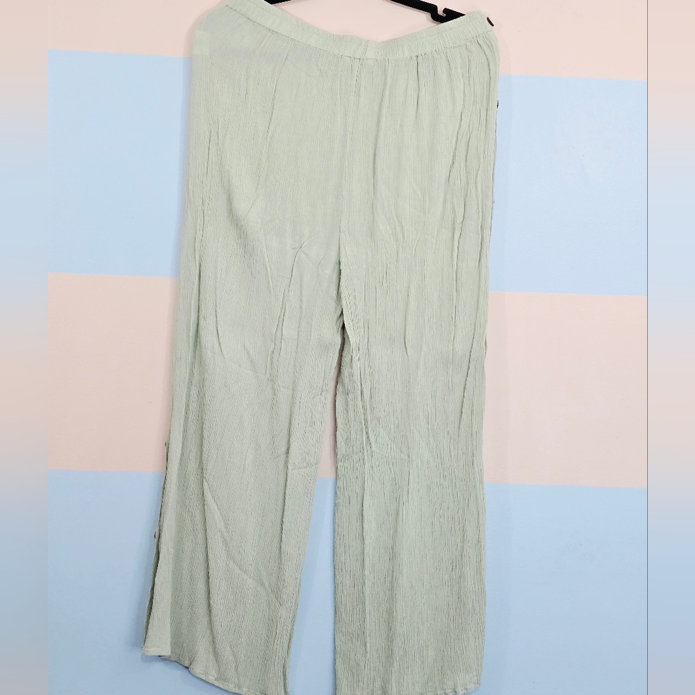 Kiwi & Punch NWOT Soft Green Wide Leg Pants with Button Accents - Picture 5 of 7